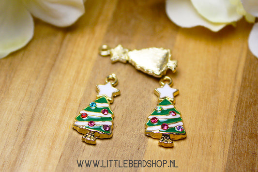 Emaille Bedels Kerstboom met gekleurde steentjes, per stuk