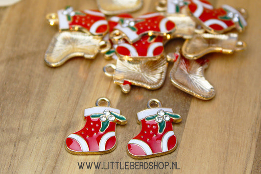 Emaille Bedels Kerstsok met steentjes, per stuk