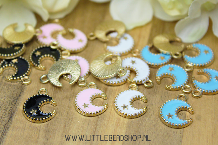 Enamel Charms Moon with Star, per piece
