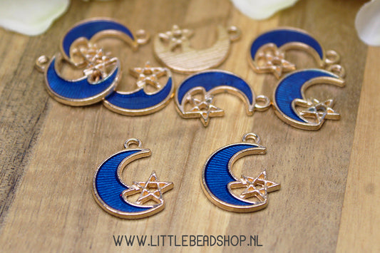 Enamel Charms Moon with Star Dark Blue, per piece