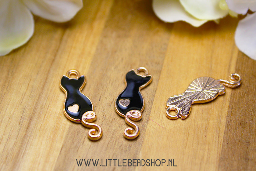 Enamel Charms Cat Silhouette black, per piece