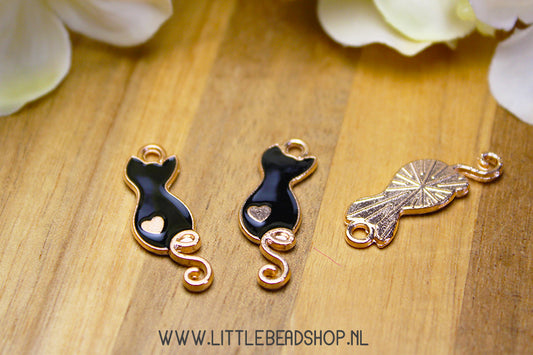 Enamel Charms Cat Silhouette black, per piece