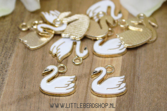 Enamel Charms White Swan, per piece