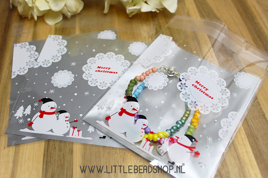 Cadeauzakjes Cellofaan Silver Snowman, 10 stuks