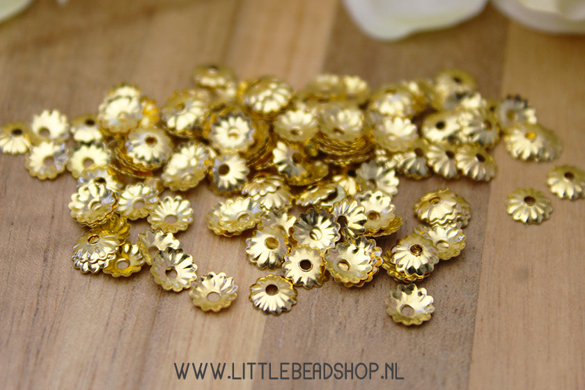 Kralenkapjes filigraan 5mm goudkleur, 5 gram