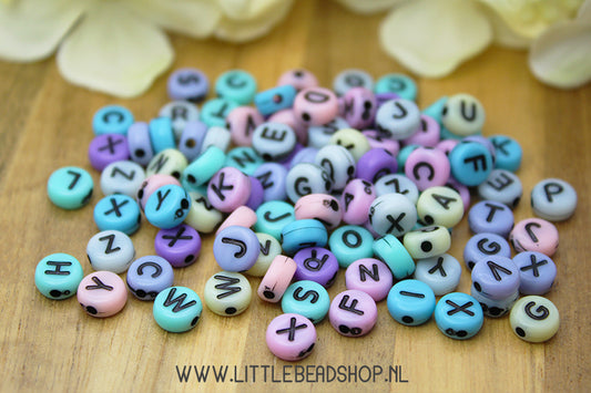 Letter Beads Acrylic Pastel Party 7mm, +/- 200 pieces