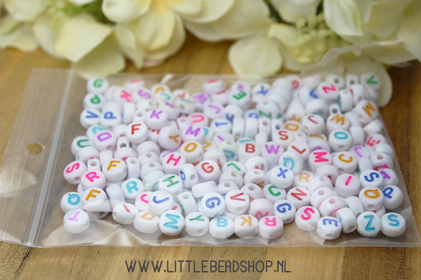 Acrylic Letter Beads White & Colors 7mm, 200 pieces