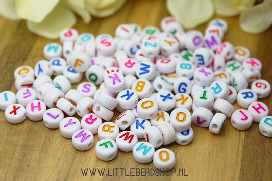 Acrylic Letter Beads White & Colors 7mm, 200 pieces