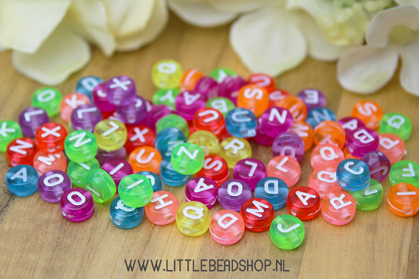 Letterkralen acryl Neon Colors 7mm, 200 stuks