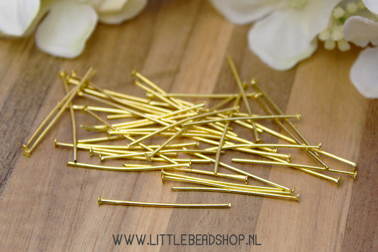 Gold-colored head pins 30mm, 50 pieces