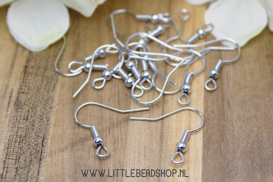 Swan neck ear hooks silver color, 10 pieces