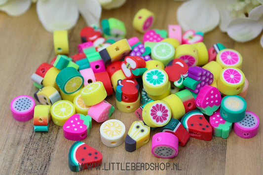 Polymer beads Fruity Fun, +/- 30 pieces