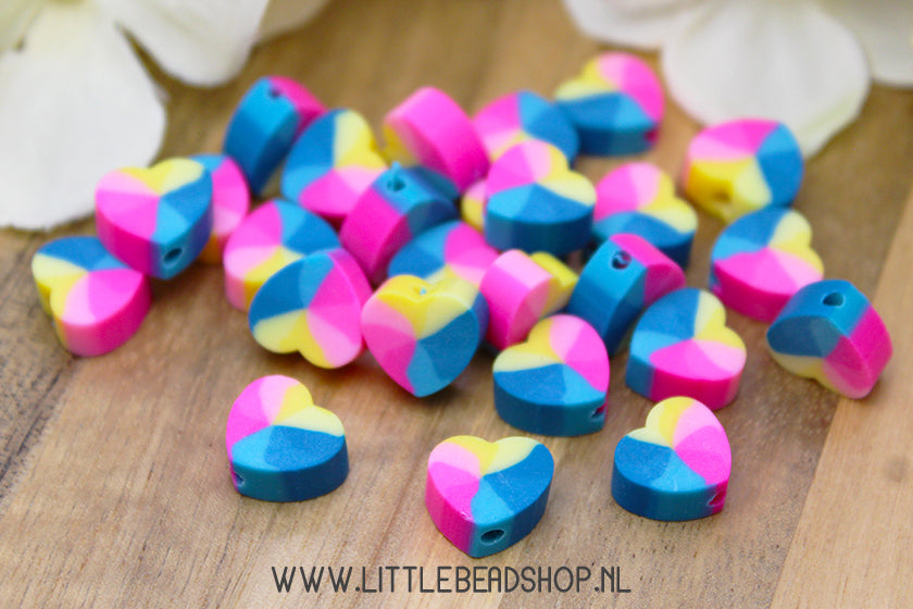 Polymeer kralen Hartjes Roze & Blauw, +/- 25 stuks