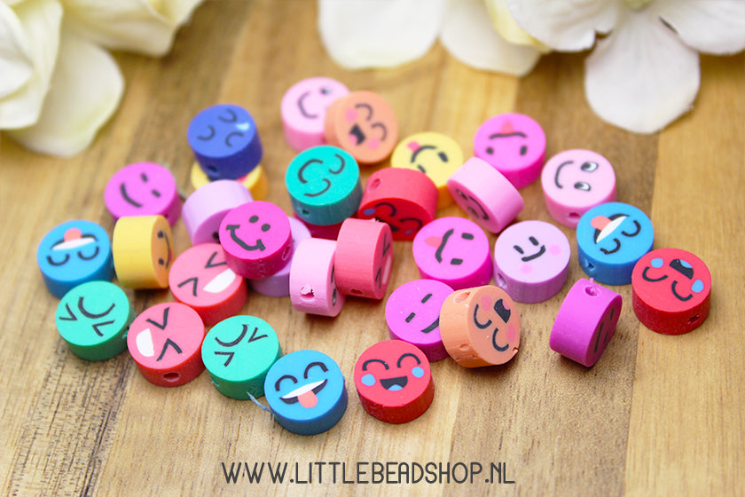 Polymeer Kralen Mood Smileys, 30 stuks