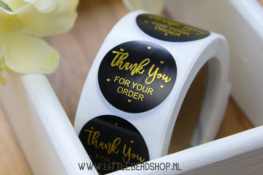 Stickers Thank you Black & Gold 25mm, per 10 stuks