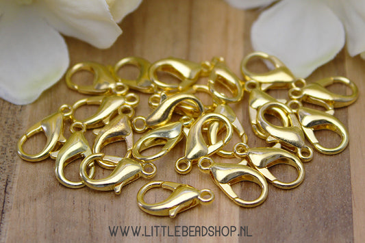 Gold-colored lobster clasps, 14mm, 10 pieces