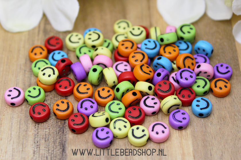 Smiley kralen multi-colour 7mm, 100 stuks