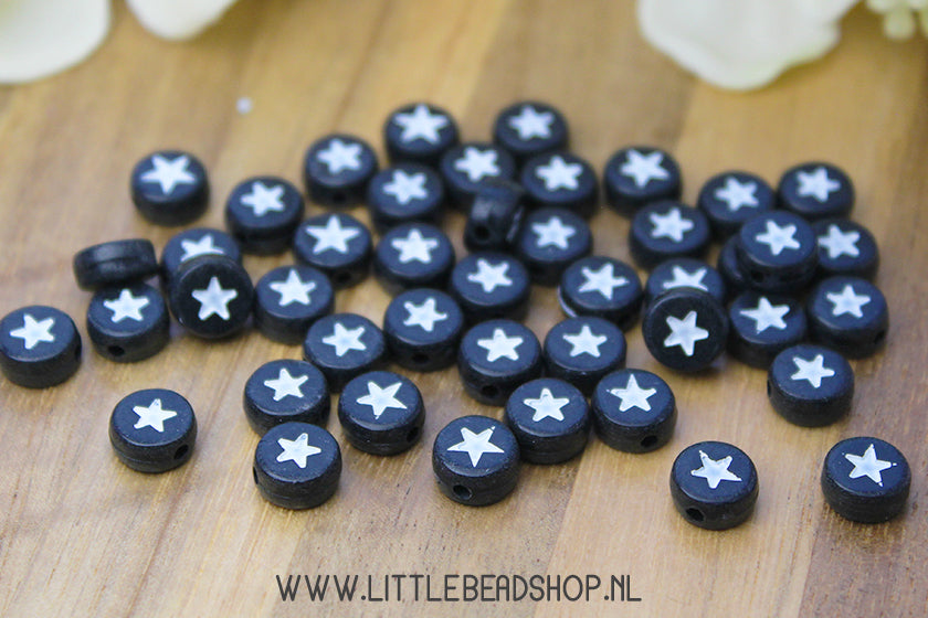 Sterretjes kralen Zwart/Wit 7mm, 50 stuks