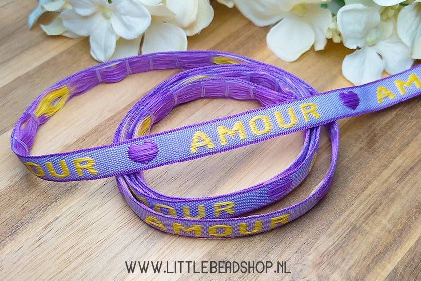 Geweven Lint Amour Paars/Geel, per meter