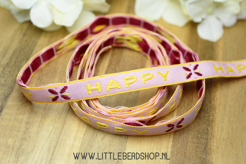 Woven Ribbon Happy Pink/Yellow, per meter