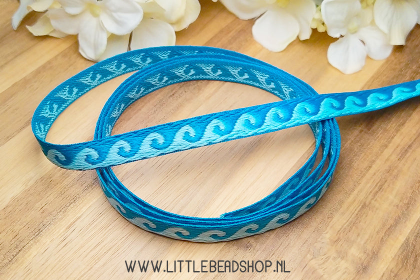 Woven Ribbon Waves Blue, per meter