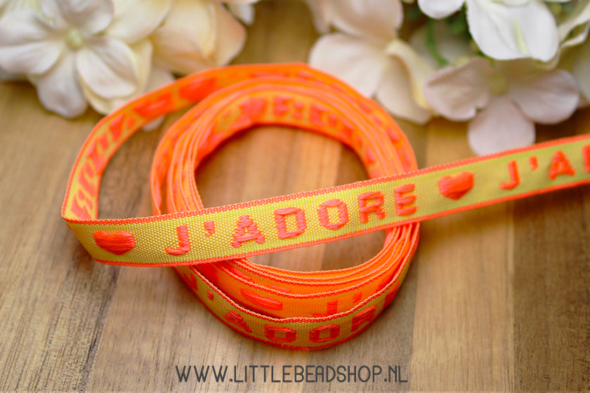Woven Ribbon J'adore Neon Orange Yellow, per meter