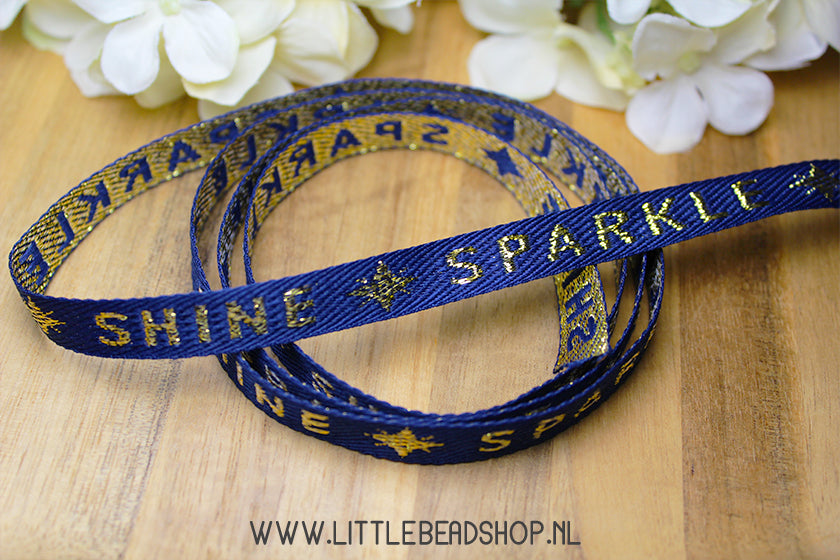 Geweven Lint Sparkle & Shine Blue & Gold, per meter
