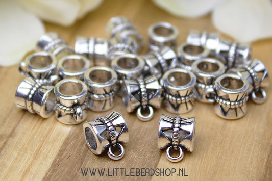 Spacer beads with eyelet Bow silver color, 10 pieces