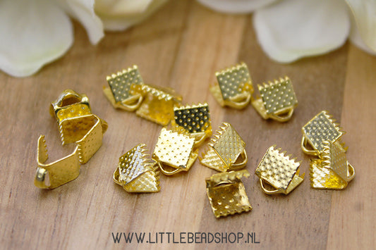 Gold-colored ribbon clamps, 6mm, 10 pieces