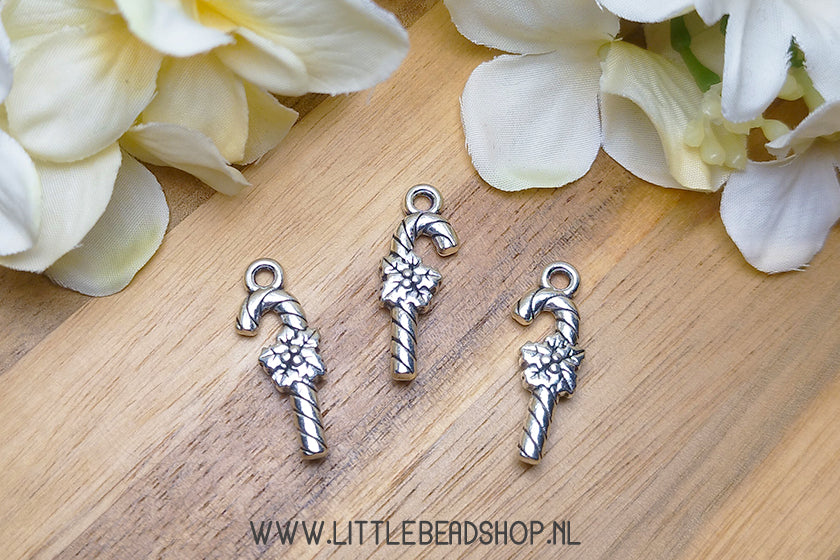 Candy Cane Charms large silver color, per piece
