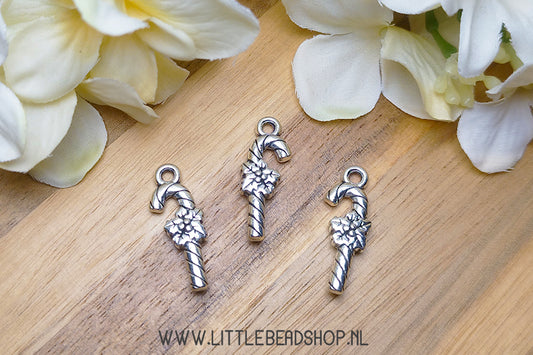 Bedels Candy Cane groot zilverkleur, per stuk