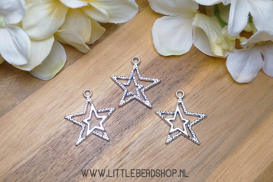Bedels Dubbele ster zilverkleur, per stuk