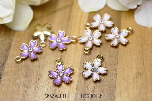 Enamel Charms Flower with stone, per piece