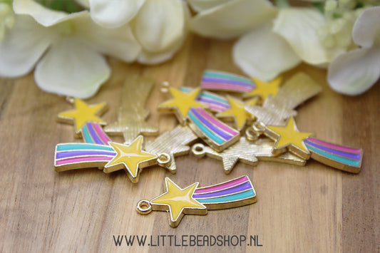 Enamel charms shooting star rainbow, per piece