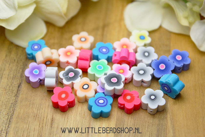 Polymeer Kralen Bloemetjes pastel, 30 stuks