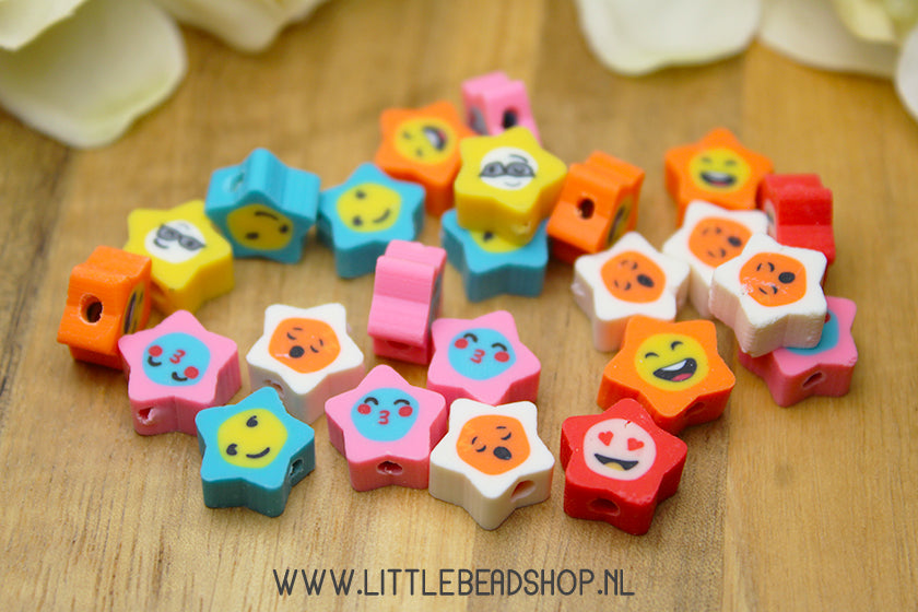Polymeer Kralen Mood Smileys Ster, 30 stuks