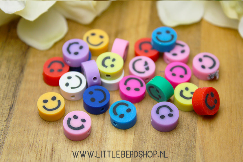 Polymeer Kralen Smileys, 30 stuks