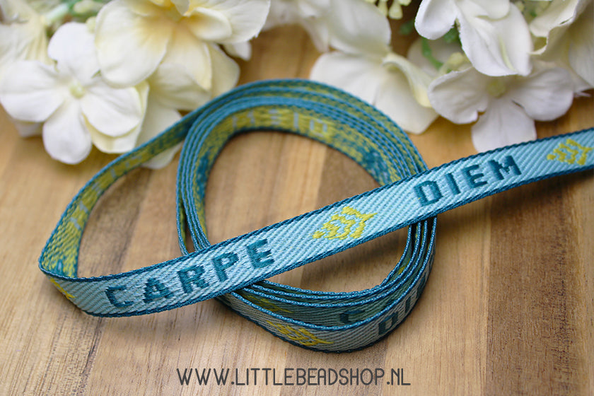 Woven Ribbon Carpe Diem blue, per meter