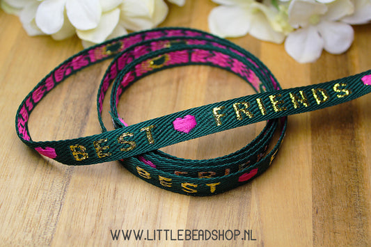 Geweven Lint Best Friends Green & Gold, per meter