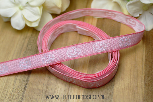 Woven Ribbon Smiley Pink, per meter