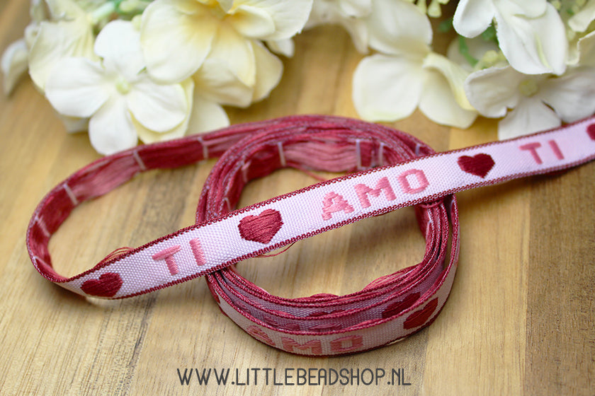 Woven Ribbon Ti Amo pink, per meter