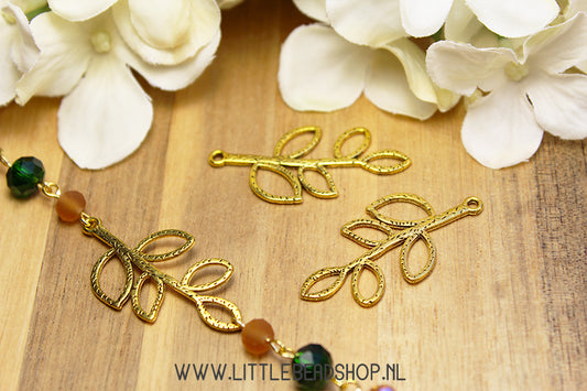 Tussenkralen Connector Takje met Blaadjes Goudkleur, per stuk