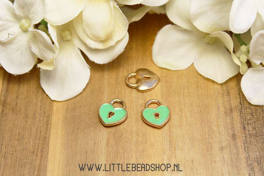 Emaille Bedels Hangslot Hartje Mint Groen, per stuk