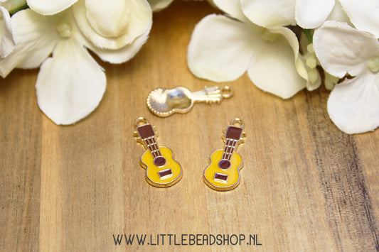 Emaille Bedels Gitaar Geel, per stuk