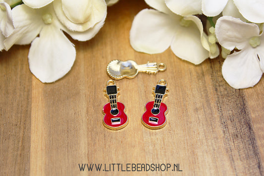Emaille Bedels Gitaar Rood, per stuk