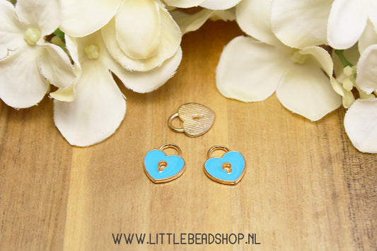 Emaille Bedels Hangslot Hartje Lichtblauw, per stuk