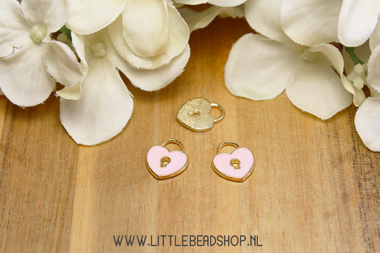 Emaille Bedels Hangslot Hartje Lichtroze, per stuk