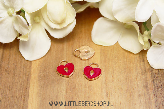 Emaille Bedels Hangslot Hartje Rood, per stuk