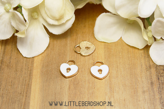 Emaille Bedels Hangslot Hartje Wit, per stuk