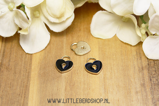 Emaille Bedels Hangslot Hartje Zwart, per stuk